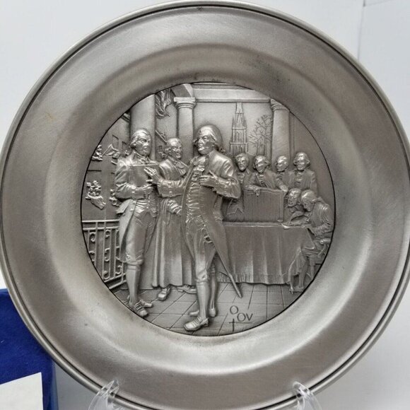 1977 Marcel Jovine Plate 8.5" Washington's Inauguration Bicentennial Pewter - Picture 3 of 6
